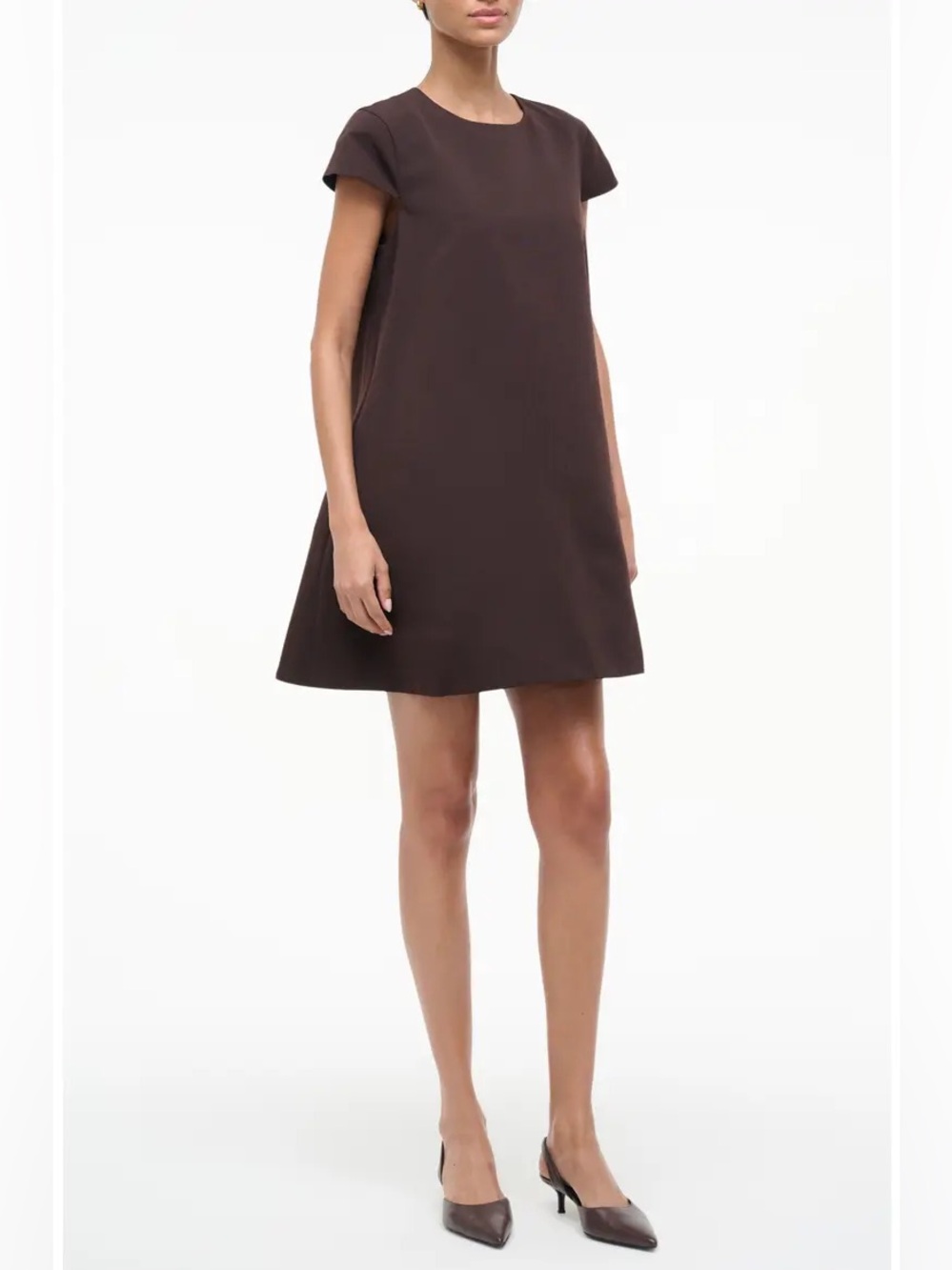 STAUD Mia Cotton Blend Mini Dress – Brown, Size 10